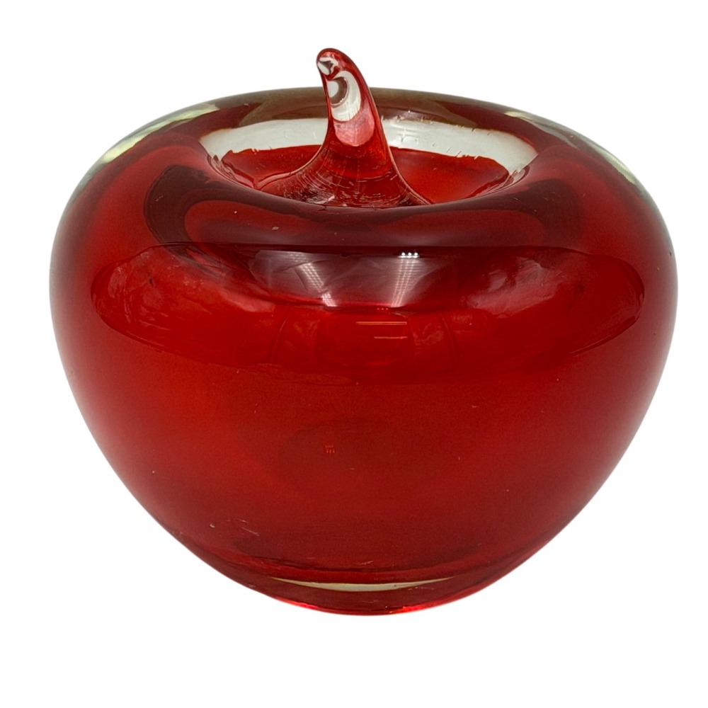 Blenko Vtg Red Art Glass Apple Paperweight Fruit Decor Teacher Gift‎ Hand Blown
